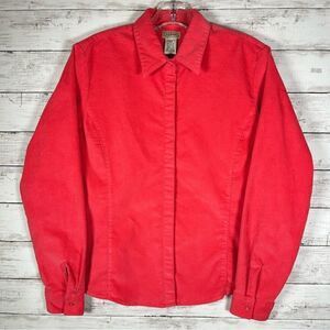 L.L. Bean Coral Fitted Stretch Cotton Corduroy Long Slv Covered Button Shirt M
